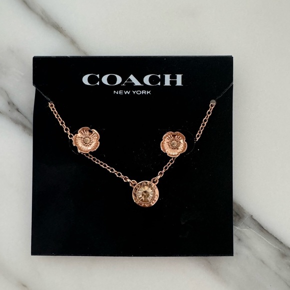 SALE NEW Coach Rose Gold with Faux Diamond Earrings & Necklace - Picture 2 of 3
